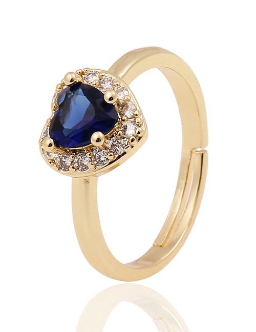 Fashion Blue Gold-plated Copper And Diamond Love Ring