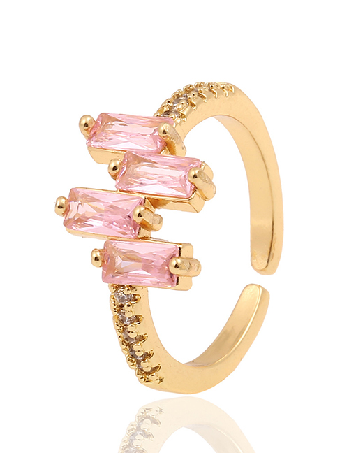 Fashion Pink Copper Inlaid Zirconium Geometric Open Ring