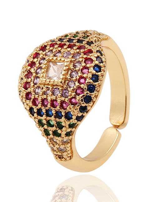 Fashion Color Gold-plated Copper And Zirconium Geometric Ring