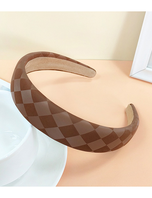 Fashion Coffee Color Leather Checkerboard Wide Brim Headband
