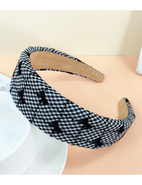 Fashion Black Plaid Bow Flat Broad-sided Headband