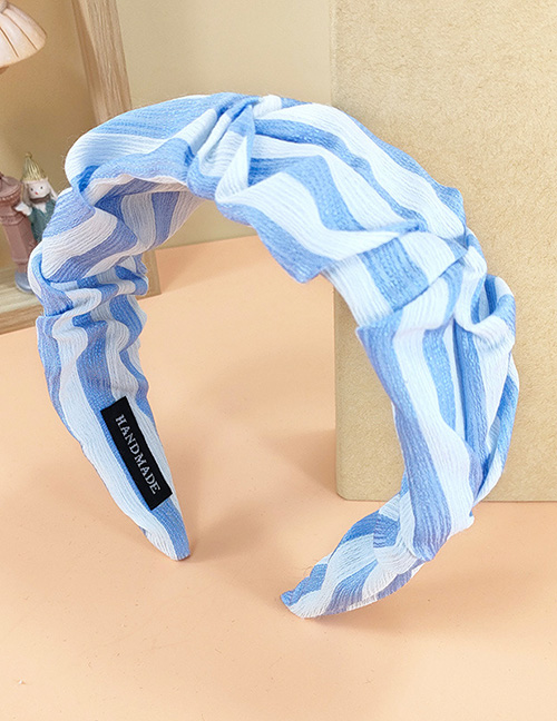Fashion Blue And White Stripes Pleated Flower Bud Headband Fabric Striped Pleated Flower Bud Headband
