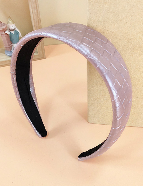 Fashion Pink Plaid Leather Flat Headband Fabric Plaid Leather Flat Headband