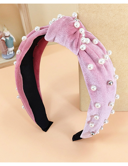 Fashion Pink Velvet Pearl Steel Ball Knotted Headband Fabric Velvet Pearl Steel Ball Knotted Headband