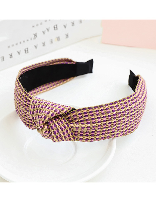 Fashion Purple Pink Thread Ribbon Middle Knot Hair Band Wide-brimmed Headband With A Knot In The Middle Of The Webbing