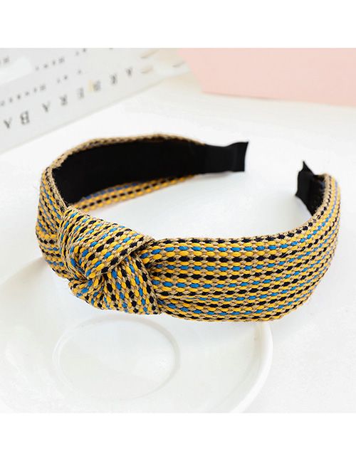 Fashion Yellow Navy Blue Thread Webbing Middle Knot Headband Wide-brimmed Headband With A Knot In The Middle Of The Webbing