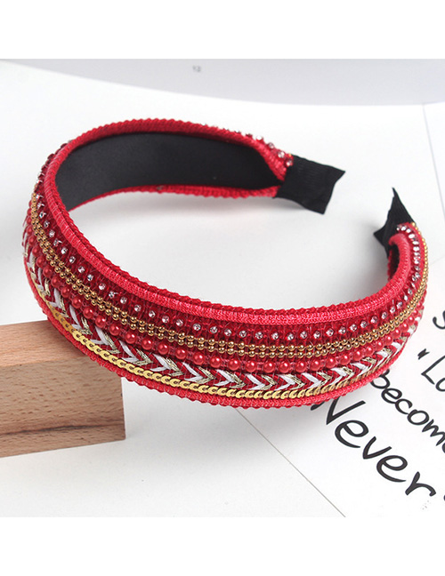 Fashion Red Wine Diamond Braided Broad-sided Flat Headband