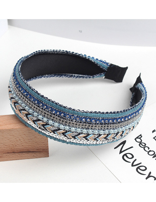 Fashion Light Blue Diamond Braided Broad-sided Flat Headband