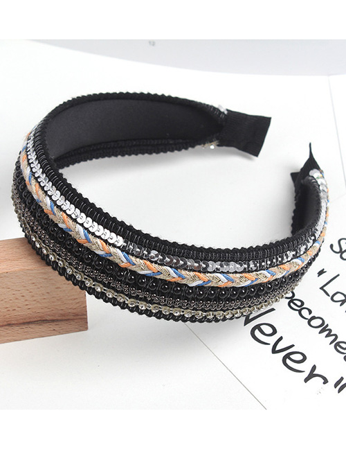 Fashion Natural Black Diamond Braided Broad-sided Flat Headband