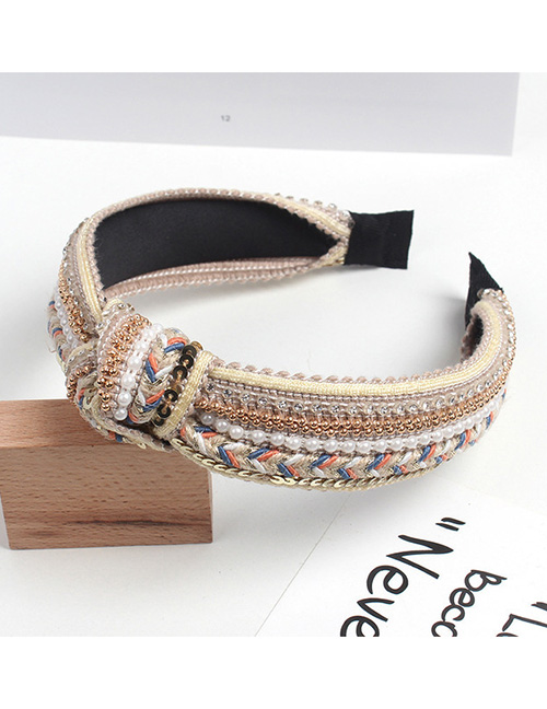 Fashion Off White Diamond Pearl Sequins Knotted Wide-brim Hair Band