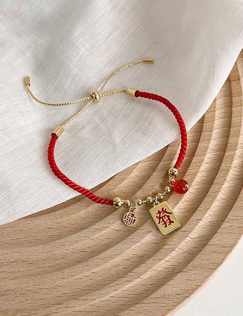 Fashion Red Hair Alloy Square Brand Braided Bracelet