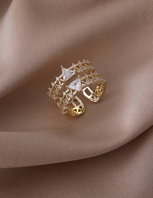 Fashion Gold Color Copper Inlaid Zirconium Geometric Open Ring