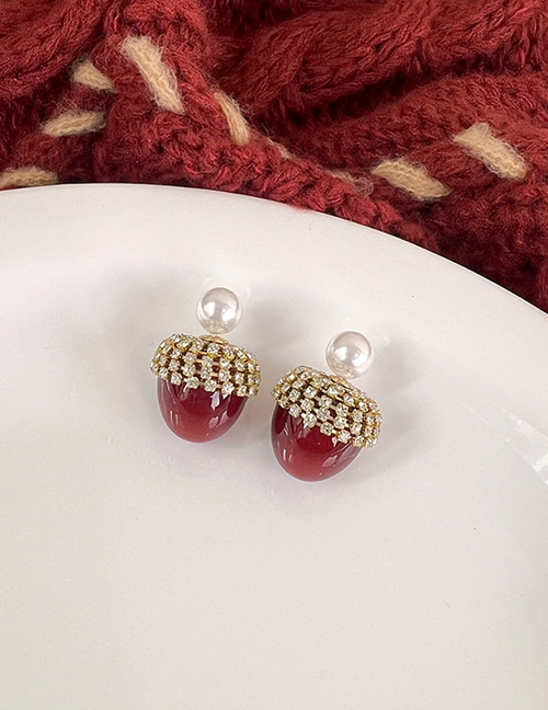 Fashion Gold Alloy Diamond And Cherries Stud Earrings