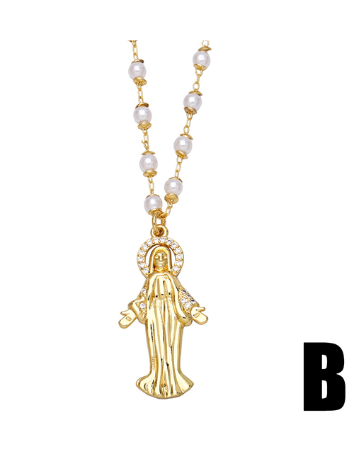 Fashion B Bronze And Diamond Virgin Mary Pearl Necklace
