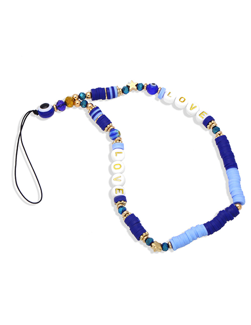 Fashion Blue Letter Beads Soft Ceramic Mobile Phone Lanyard