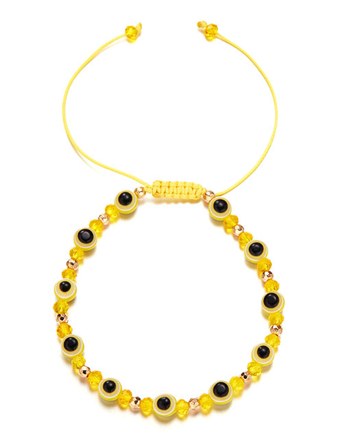 Fashion #yellow Geometric Round Eyes Crystal Beaded Bracelet