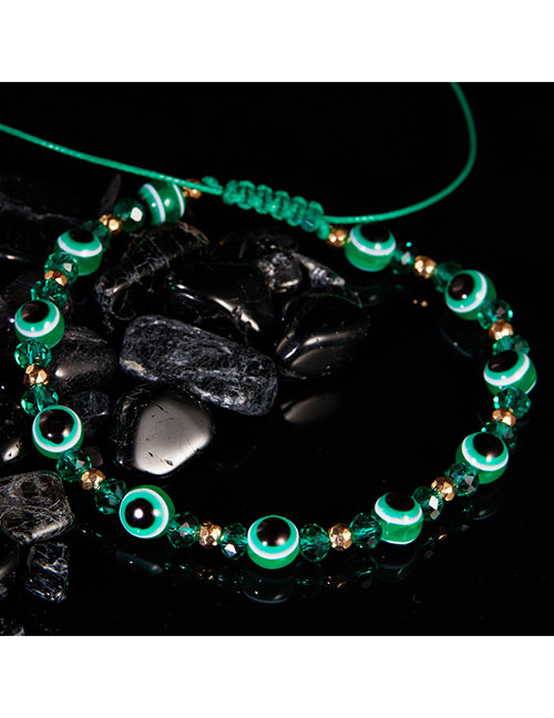Fashion #green Geometric Round Eyes Crystal Beaded Bracelet