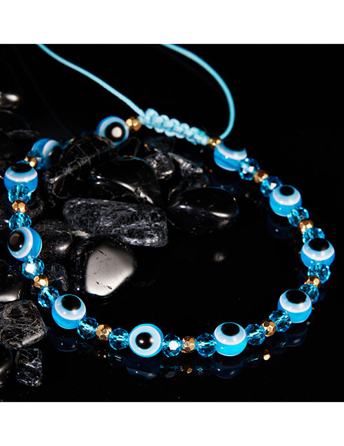 Fashion #light Blue Geometric Round Eyes Crystal Beaded Bracelet