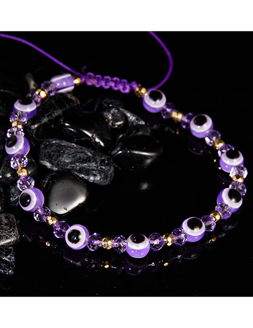 Fashion #purple Geometric Round Eyes Crystal Beaded Bracelet