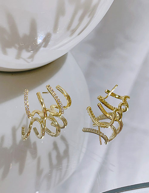 Fashion Gold Alloy Inlaid Zirconium Geometric Earrings