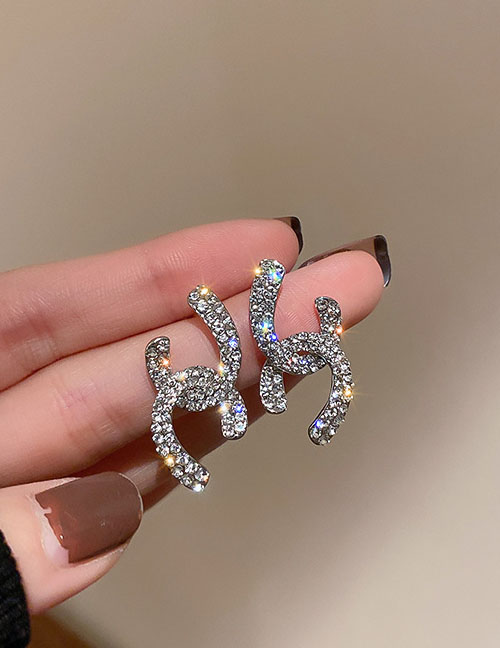 Fashion Silver Alloy Diamond Letter Cross Stud Earrings