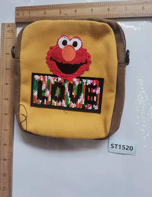 Fashion Yellow Cartoon Embroidered Sequin Letters Large Capacity Crossbody Bag