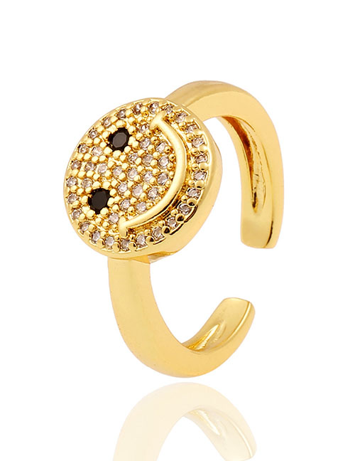 Fashion Gold Copper Diamond Smiley Open Ring