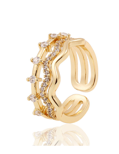 Fashion Gold Gold-plated Copper And Zirconium Geometric Multilayer Ring