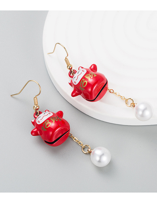 Fashion Red Alloy Bell Lucky Cat Earrings