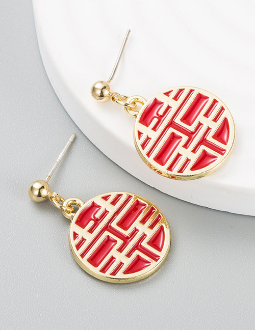 Fashion Chinese Character Alloy Oil Drop Earrings