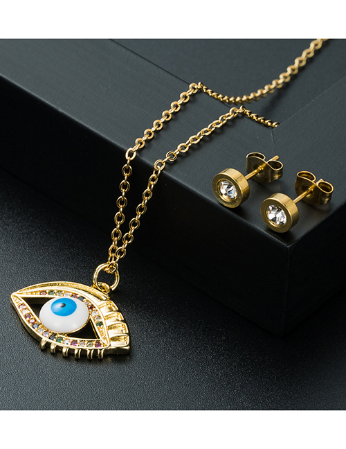 Fashion Suit Brass Inlaid Zirconium Eye Necklace And Earring Set