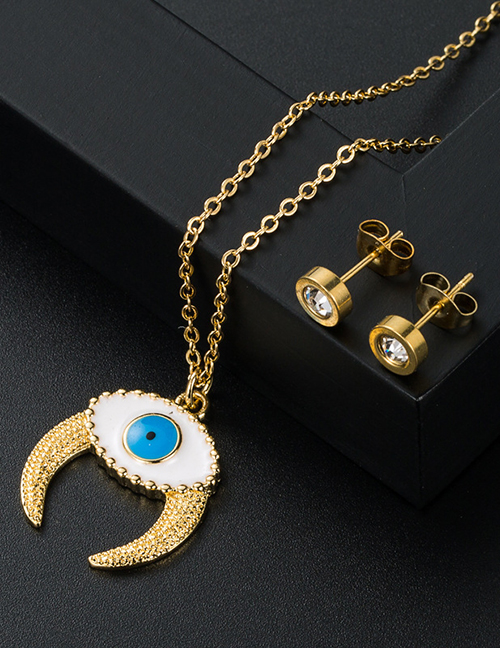 Fashion Suit Bronze Diamond Crescent Eye Necklace And Earring Set