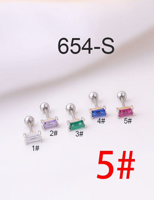 Fashion Silver 5# Titanium Steel Thin Rod Square Zirconium Screw Ball Piercing Earrings