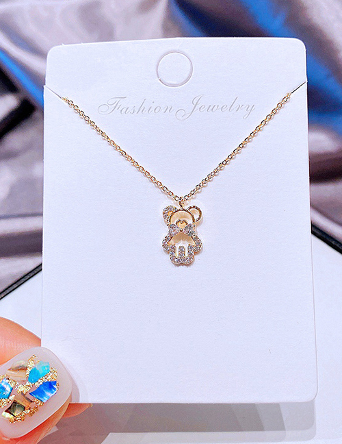 Fashion Gold Copper Inlaid Zirconium Bear Necklace