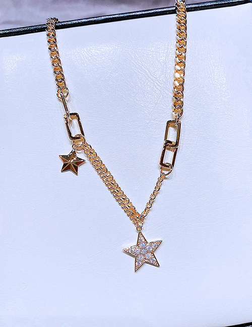 Fashion Gold Alloy Inlaid Zirconium Five-pointed Star Necklace