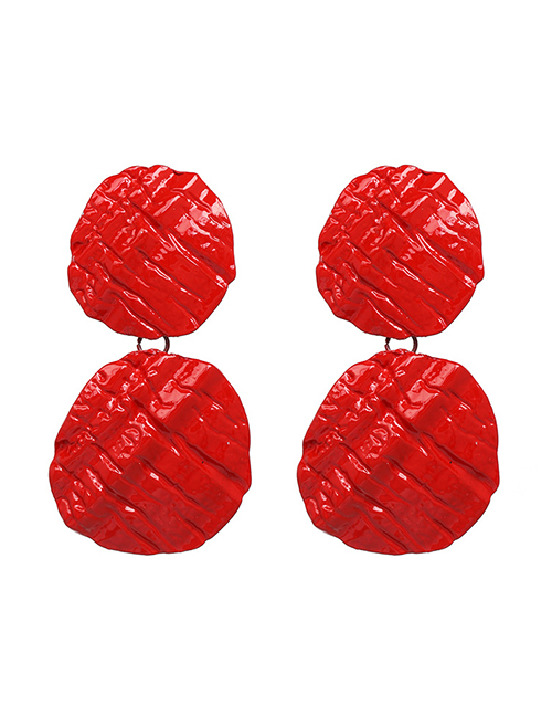 Fashion Red Alloy Geometric Texture Round Ear Studs