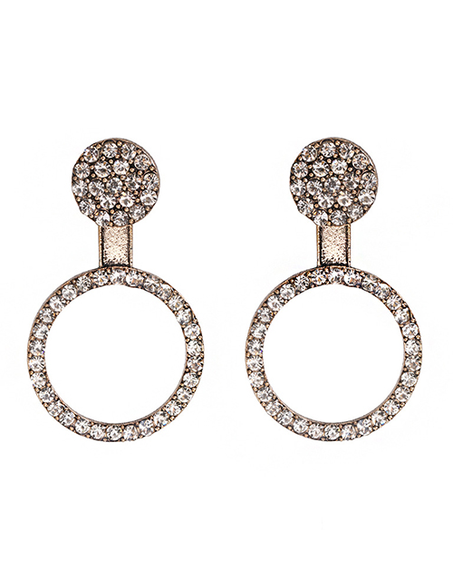 Fashion White Alloy Diamond Geometric Ring Stud Earrings