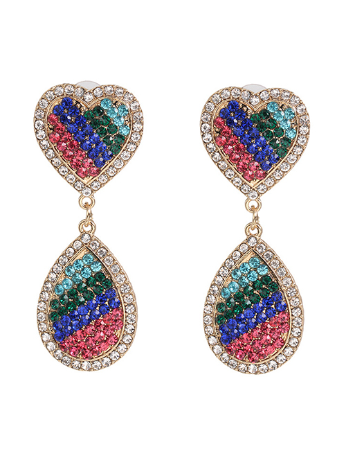 Fashion Dark Color Alloy Diamond Heart Earrings
