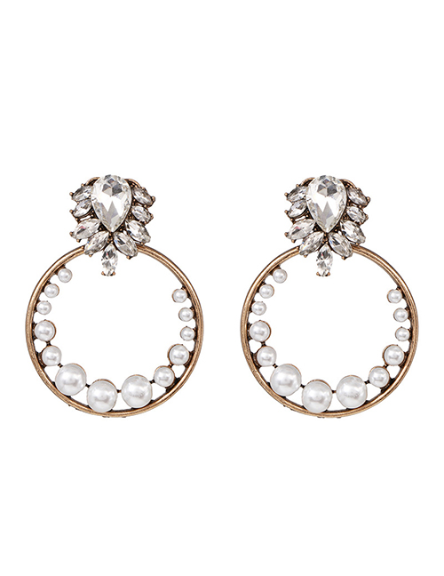 Fashion White Alloy Diamond Geometric Round Earrings
