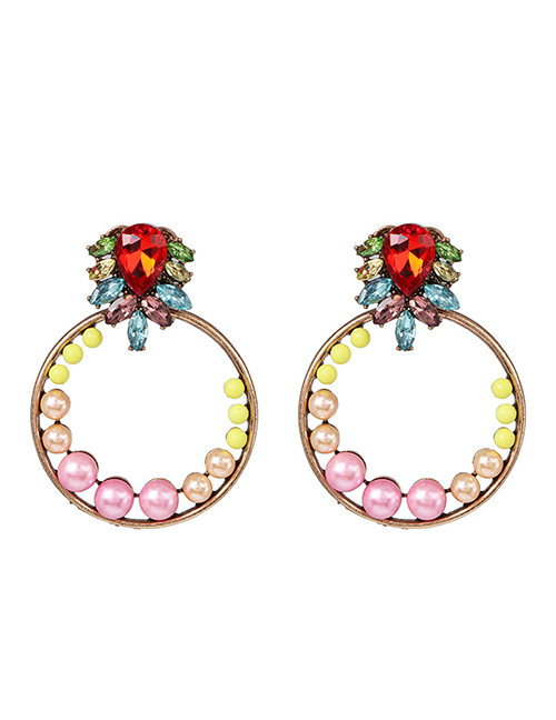 Fashion Color Alloy Diamond Geometric Round Earrings