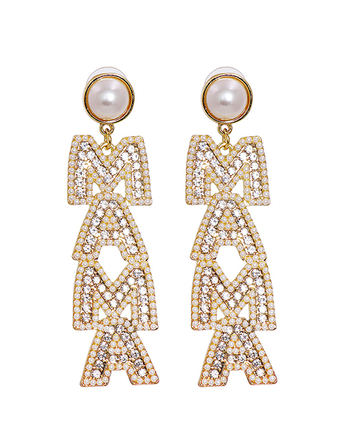 Fashion White Alloy Pearl And Diamond Letter Earrings