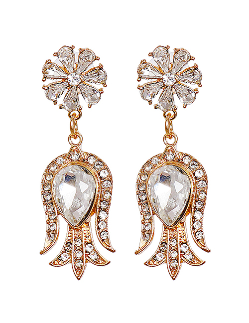 Fashion White Geometric Diamond Flower Earrings