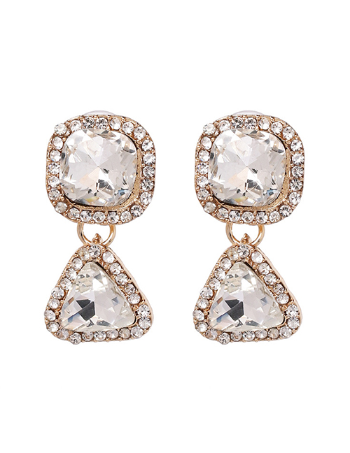 Fashion White Alloy Diamond Geometric Triangle Stud Earrings