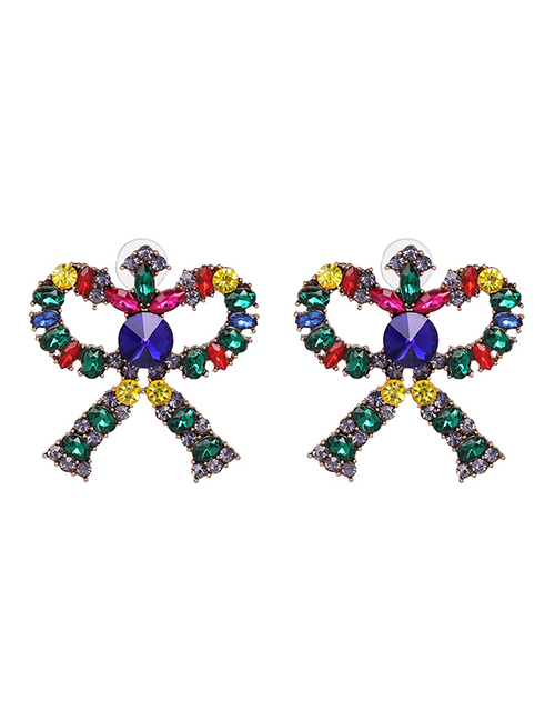 Fashion Green Color Alloy Diamond Butterfly Stud Earrings