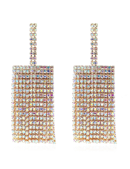 Fashion #13金ab Alloy Diamond Geometric Tassel Earrings