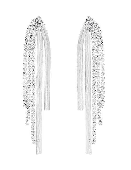 Fashion Silver Alloy Diamond Claw Chain Tassel Earrings