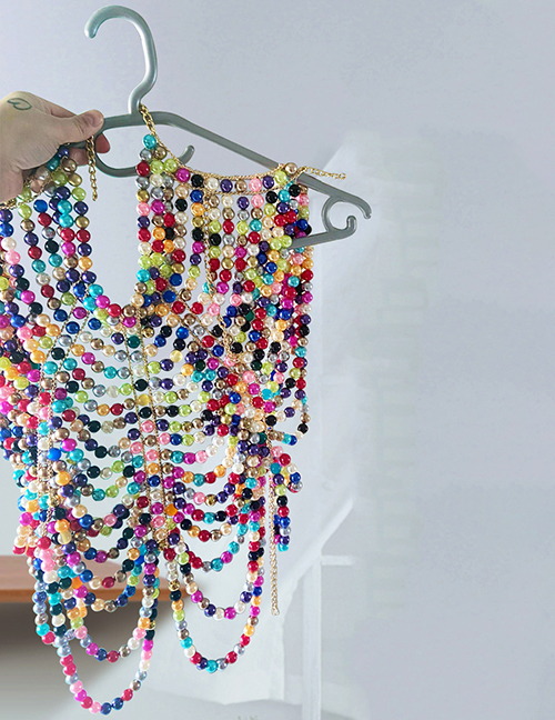 Fashion Color Pearl Beaded Geometric Body Chain