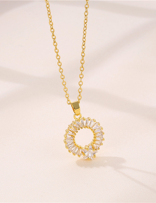 Fashion Gold Titanium Steel Inlaid Zirconium Ring Necklace
