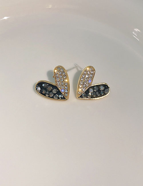 Fashion Black Alloy Diamond Heart Earrings