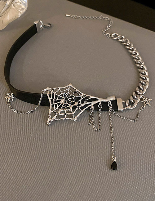 Fashion Black Spider Web Leather Chain Necklace